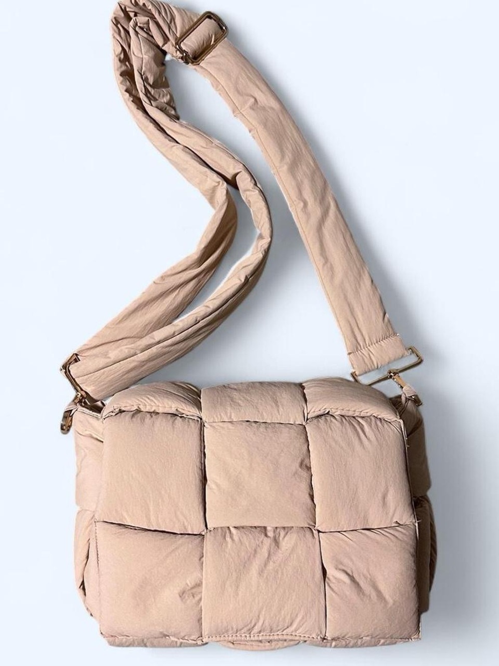 Quilted Puffer Crossbody Bag with adjustable strap - Beige